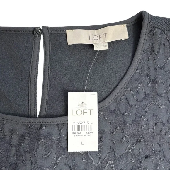NWT Ann Taylor LOFT Charcoal Gray Textured Mixed Media Shell Blouse • Size L - Picture 7 of 10